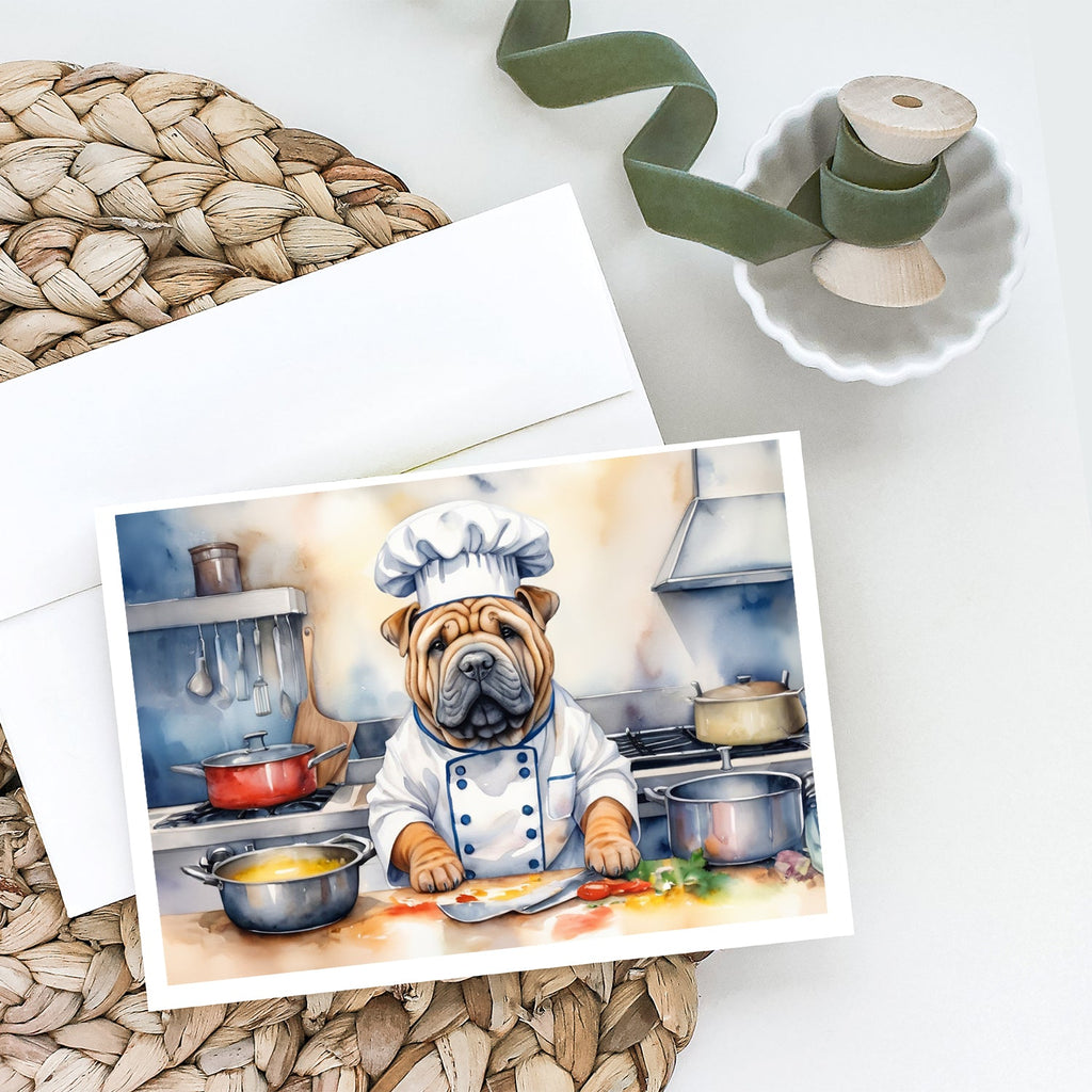 Shar Pei The Chef Greeting Cards Pack of 8 Blank Cards with Envelopes Whimsical A7 Size 5x7