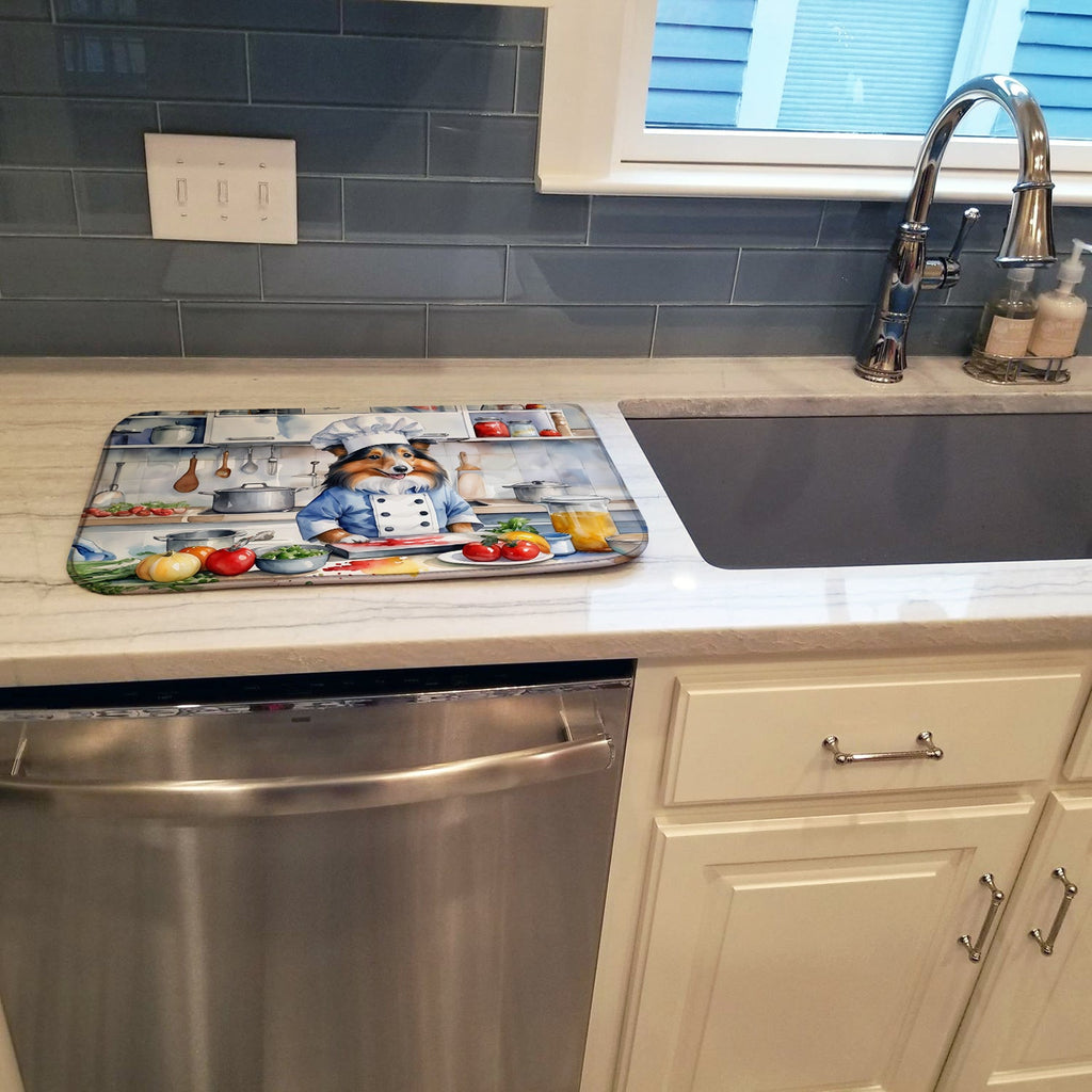 Sheltie The Chef Dish Drying Mat Absorbent Dish Drying Mat Pad for Kitchen Counter Dish Drainer Mat for Countertop, 14 x 21", Multicolor