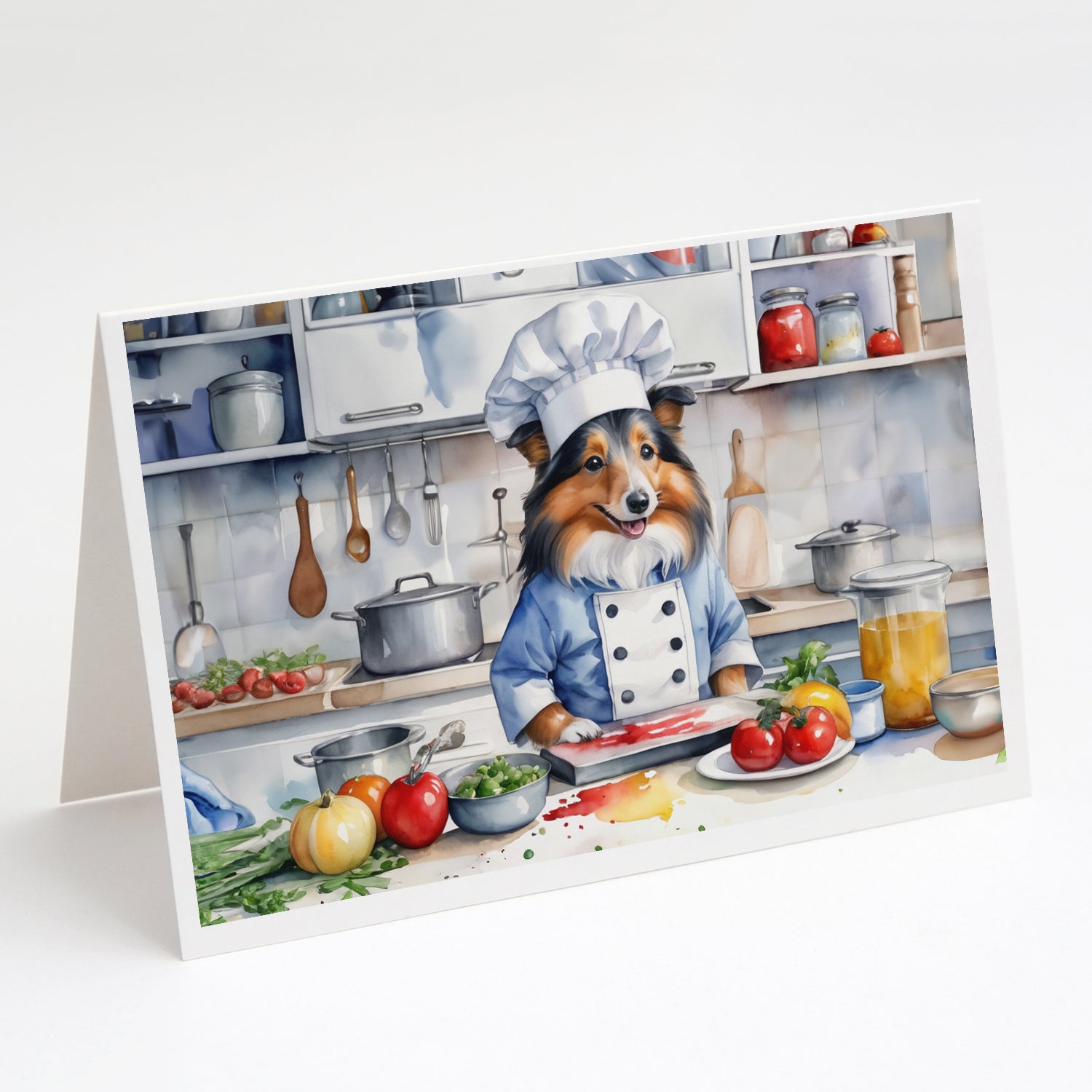 Sheltie The Chef Greeting Cards Pack of 8 Blank Cards with Envelopes Whimsical A7 Size 5x7