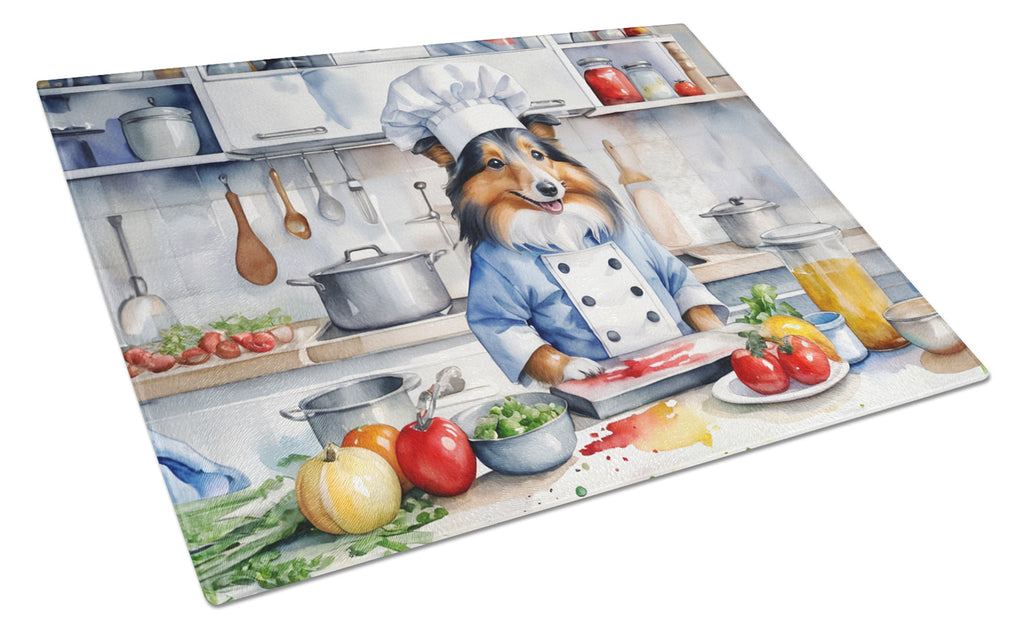 Sheltie The Chef Cutting Board Tempered Glass Kitchen Cutting Surface, Heat Resistant Chopping, Non-Slip Feet, Food Prep & Serving