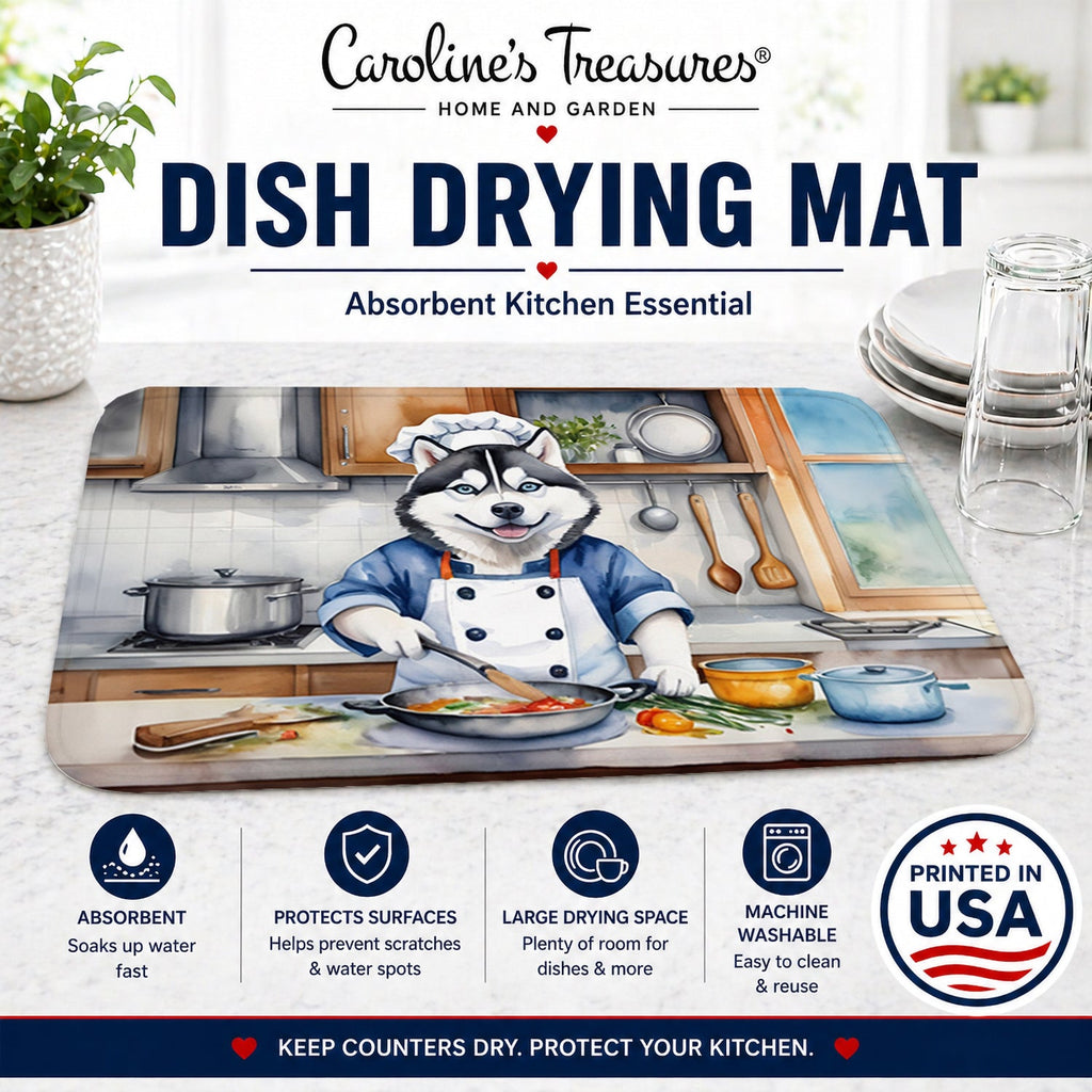 Siberian Husky The Chef Dish Drying Mat Absorbent Dish Drying Mat Pad for Kitchen Counter Dish Drainer Mat for Countertop, 14 x 21", Multicolor