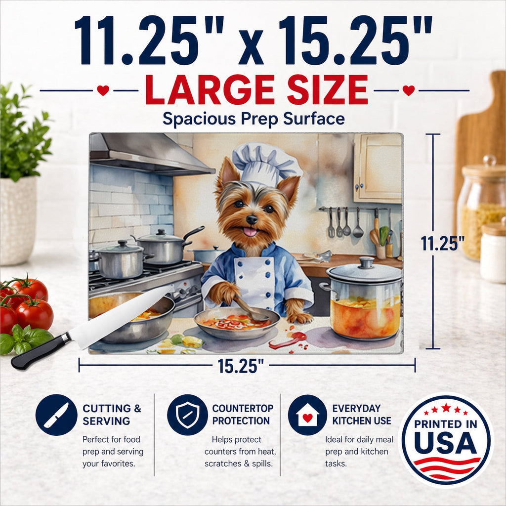 Silky Terrier The Chef Cutting Board Tempered Glass Kitchen Cutting Surface, Heat Resistant Chopping, Non-Slip Feet, Food Prep & Serving
