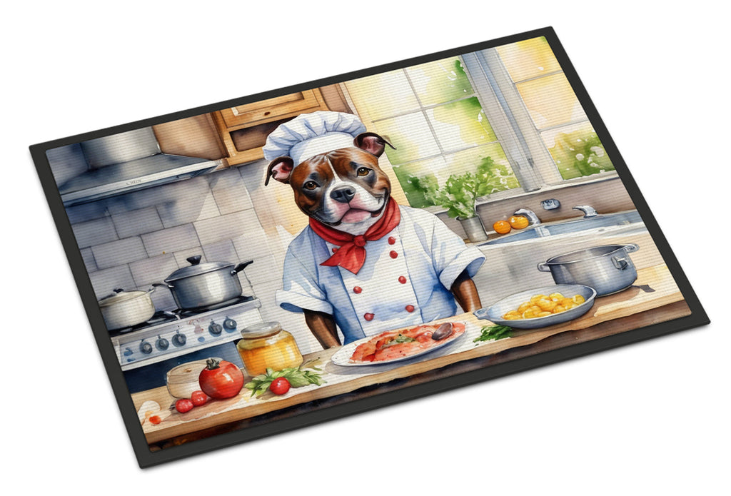 Staffordshire Bull Terrier The Chef Doormat Indoor Outdoor 18H X 27W Front Door Mat Rugs for Entryway, Non Slip Washable