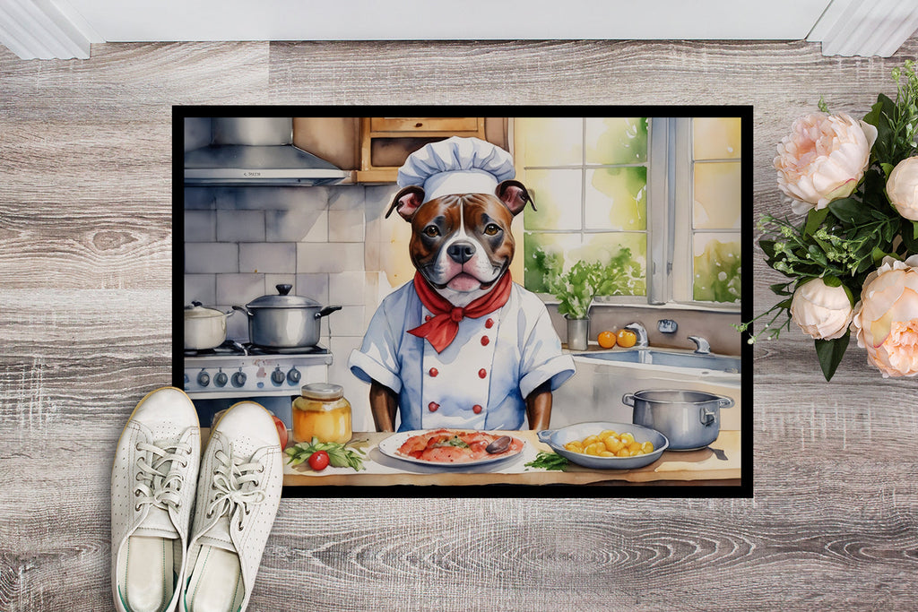 Staffordshire Bull Terrier The Chef Doormat Indoor Outdoor 18H X 27W Front Door Mat Rugs for Entryway, Non Slip Washable