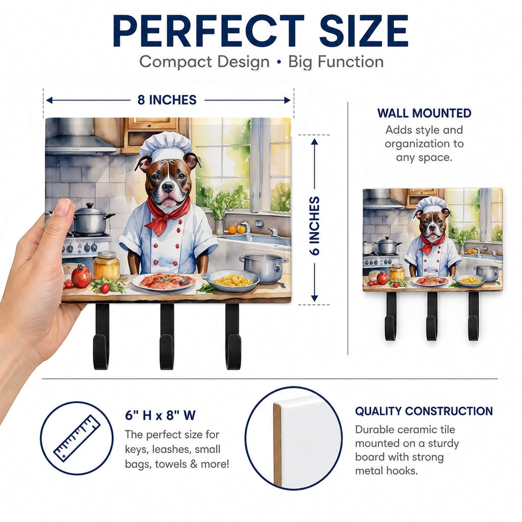 Staffordshire Bull Terrier The Chef Leash or Key Holder Wall Hooks, Coat Rack Wall Mount, for Hanging Keys, Towels, Aprons, Leashes