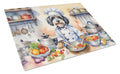 Tibetan Terrier The Chef Cutting Board Tempered Glass Kitchen Cutting Surface, Heat Resistant Chopping, Non-Slip Feet, Food Prep & Serving