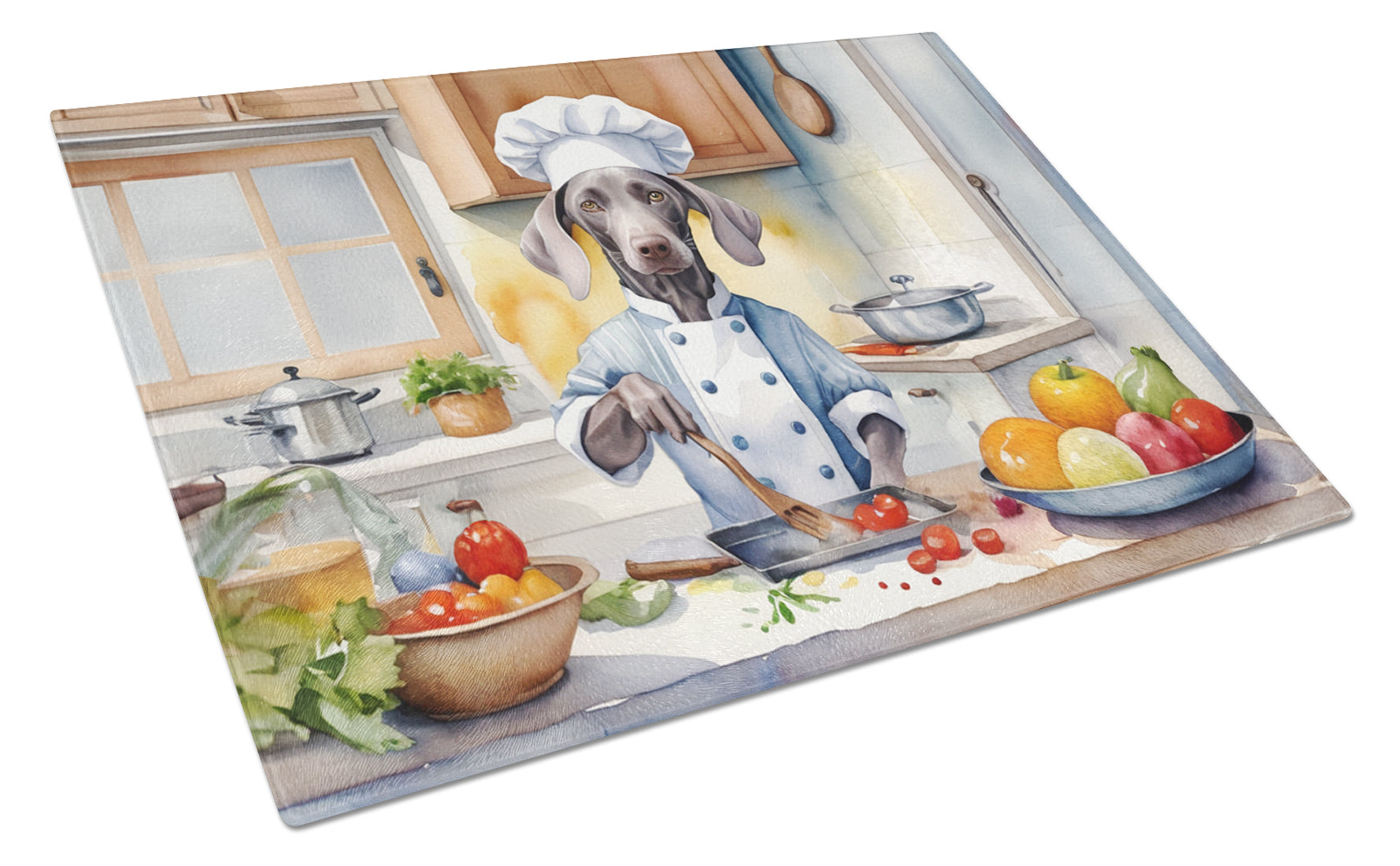 Weimaraner The Chef Cutting Board Tempered Glass Kitchen Cutting Surface, Heat Resistant Chopping, Non-Slip Feet, Food Prep & Serving