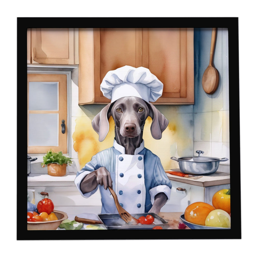 Weimaraner The Chef Framed Metal Print Bathroom, Kitchen, Office, Home Decor Wall Art Ready to Hang, Square, 8X8