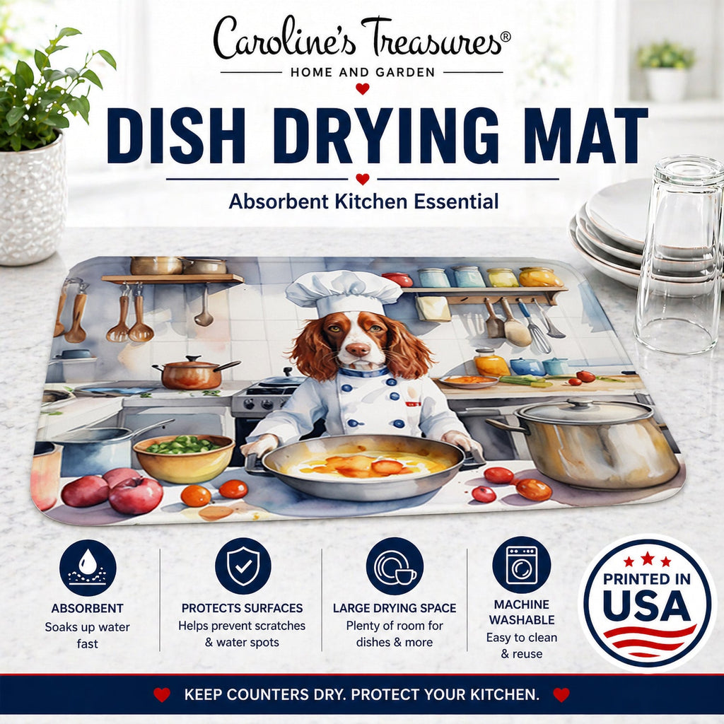 Welsh Springer Spaniel The Chef Dish Drying Mat Absorbent Dish Drying Mat Pad for Kitchen Counter Dish Drainer Mat for Countertop, 14 x 21", Multicolor