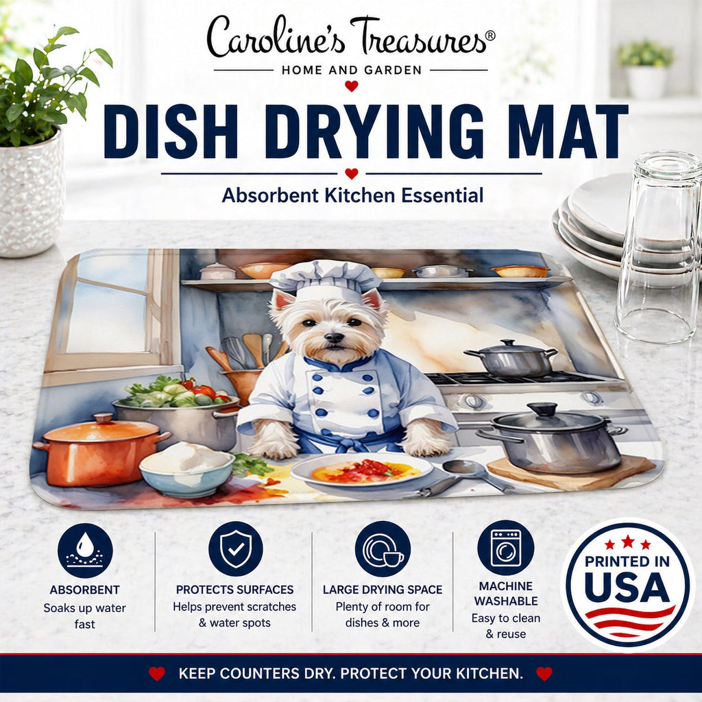 Westie The Chef Dish Drying Mat Absorbent Dish Drying Mat Pad for Kitchen Counter Dish Drainer Mat for Countertop, 14 x 21", Multicolor