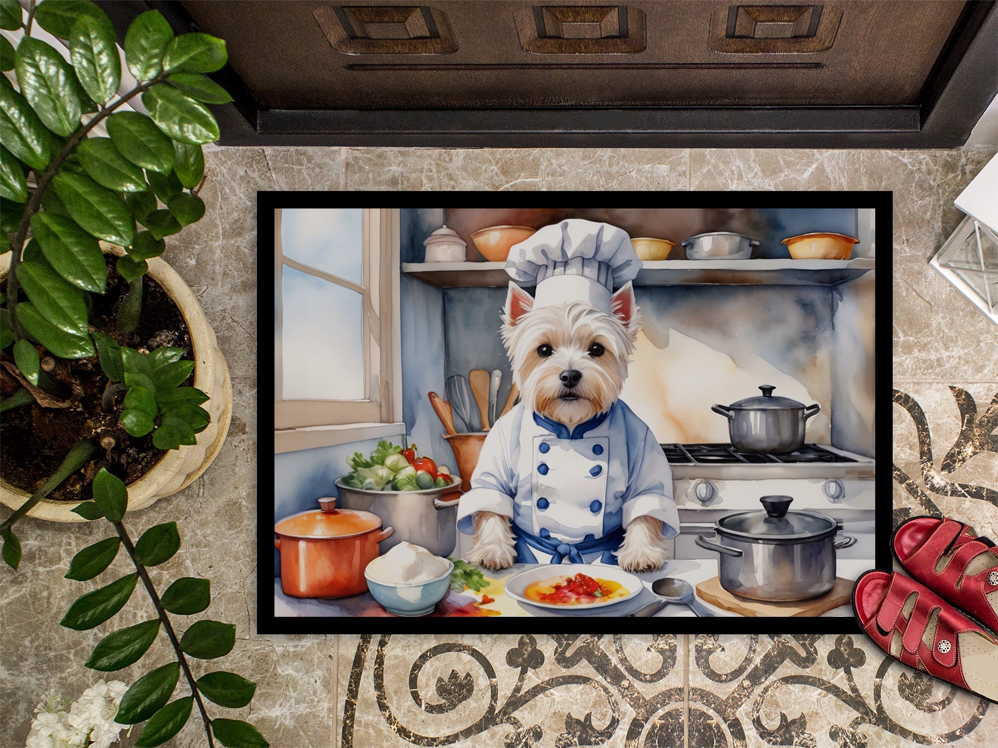 Westie The Chef Doormat Indoor Outdoor 24H X 36W Front Door Mat Rugs for Entryway, Non Slip Washable Low Pile,