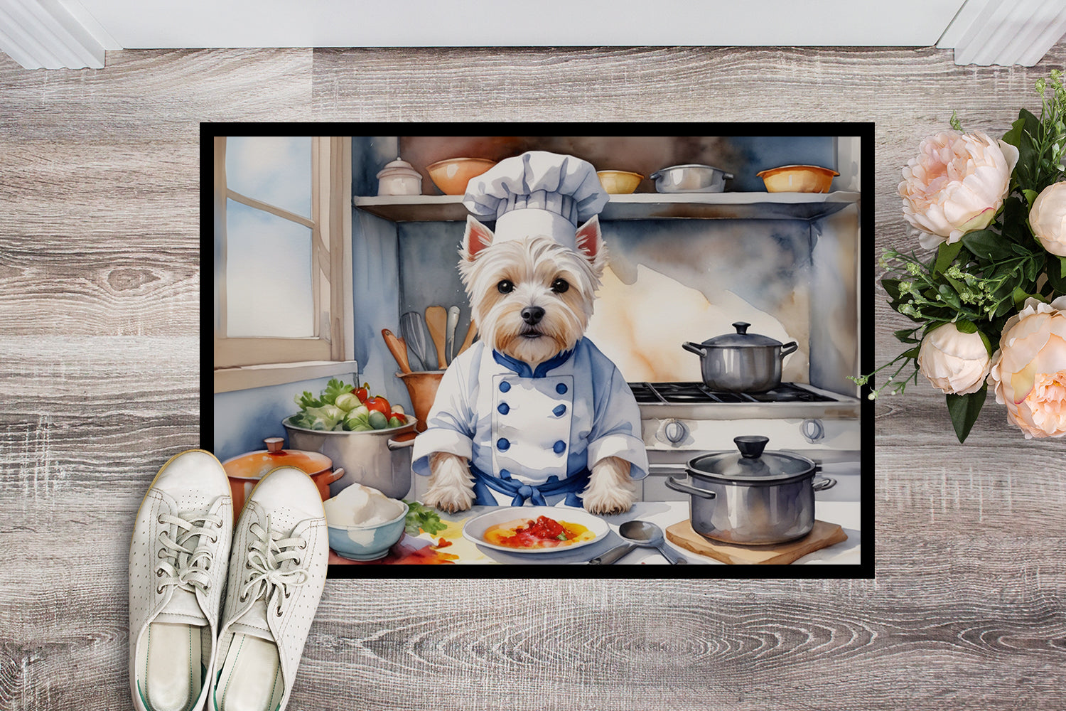 Westie The Chef Doormat Indoor Outdoor 18H X 27W Front Door Mat Rugs for Entryway, Non Slip Washable