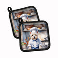 Westie The Chef Pot Holder Set of 2 Heat Resistant Quilted Hot Pads 7.5 x 7.5 Inch, Insulated Kitchen Trivets for Cooking & Baking