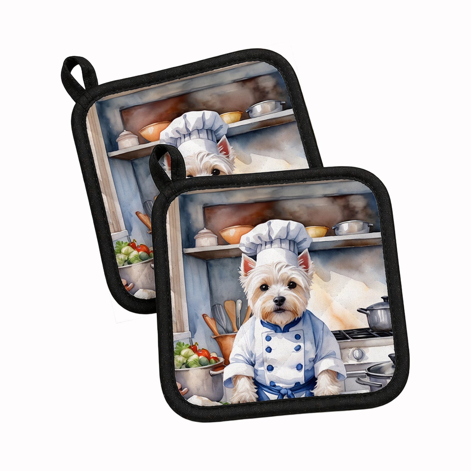 Westie The Chef Pot Holder Set of 2 Heat Resistant Quilted Hot Pads 7.5 x 7.5 Inch, Insulated Kitchen Trivets for Cooking & Baking