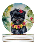 Affenpinscher Luau Large Sandstone Coasters Pack of 4 Absorbent Round Coasters Decor Gifts for Men or Women, 4 in, Multicolor