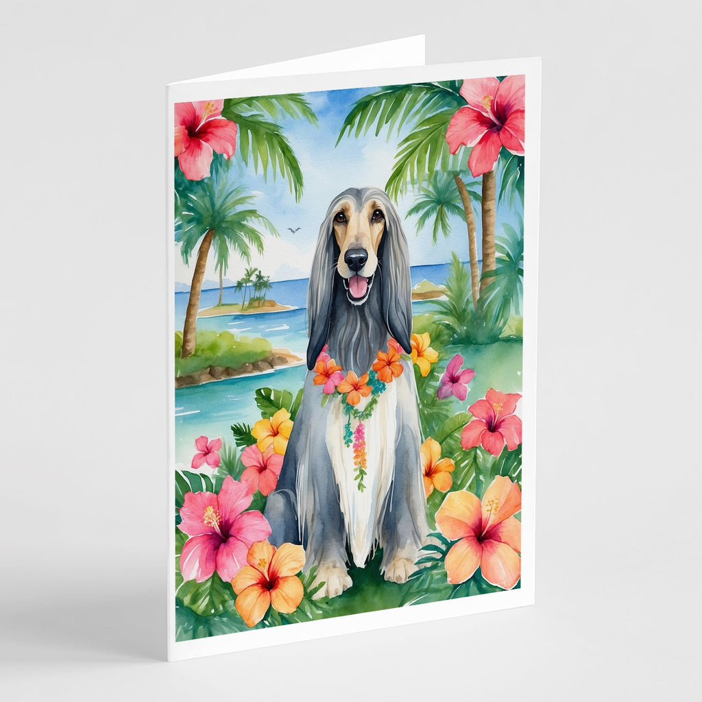 Afghan Hound Luau Greeting Cards Pack of 8 Blank Cards with Envelopes Whimsical A7 Size 5x7