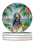 Afghan Hound Luau Large Sandstone Coasters Pack of 4 Absorbent Round Coasters Decor Gifts for Men or Women, 4 in, Multicolor