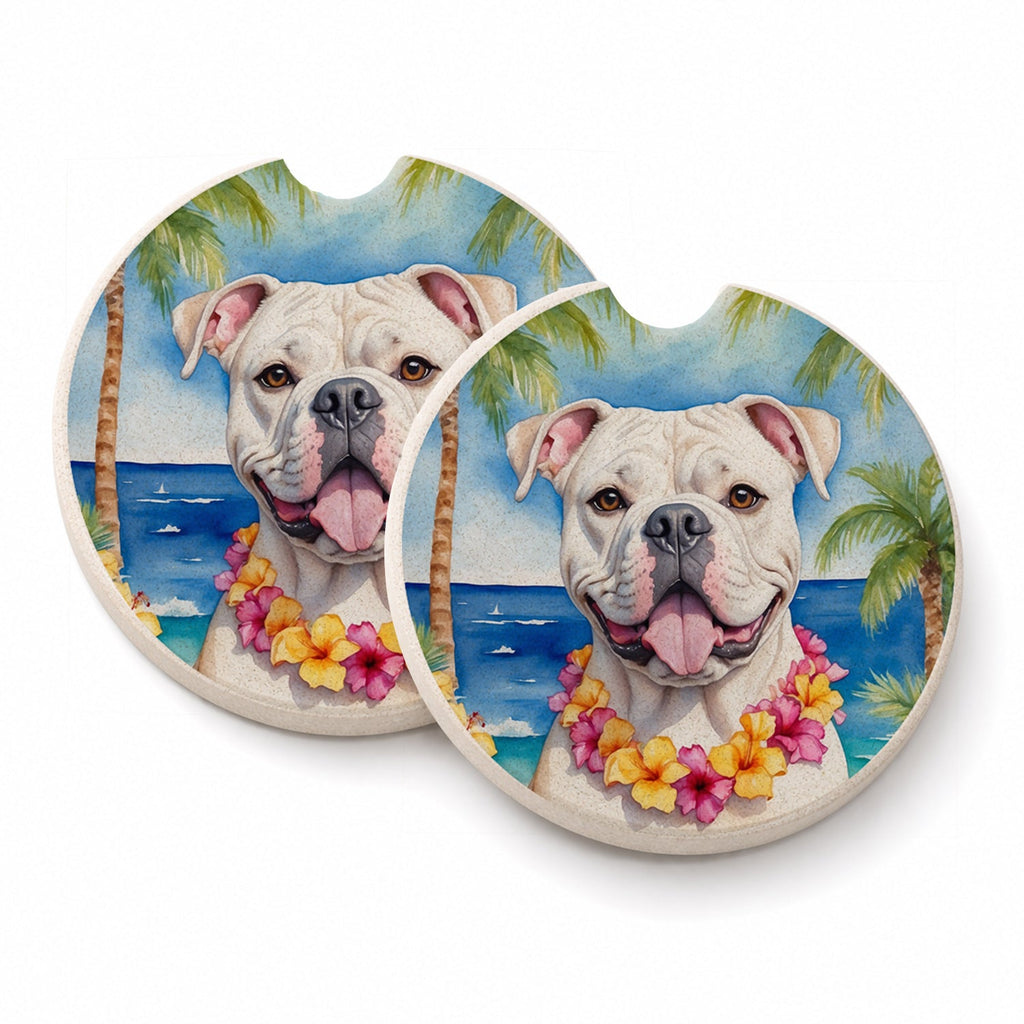 American Bulldog Luau Set of 2 Cup Holder Car Coasters Absorbent Round Sandstone Coasters Gifts for Men or Women, 2.5, Multicolor