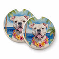 American Bulldog Luau Set of 2 Cup Holder Car Coasters Absorbent Round Sandstone Coasters Gifts for Men or Women, 2.5, Multicolor