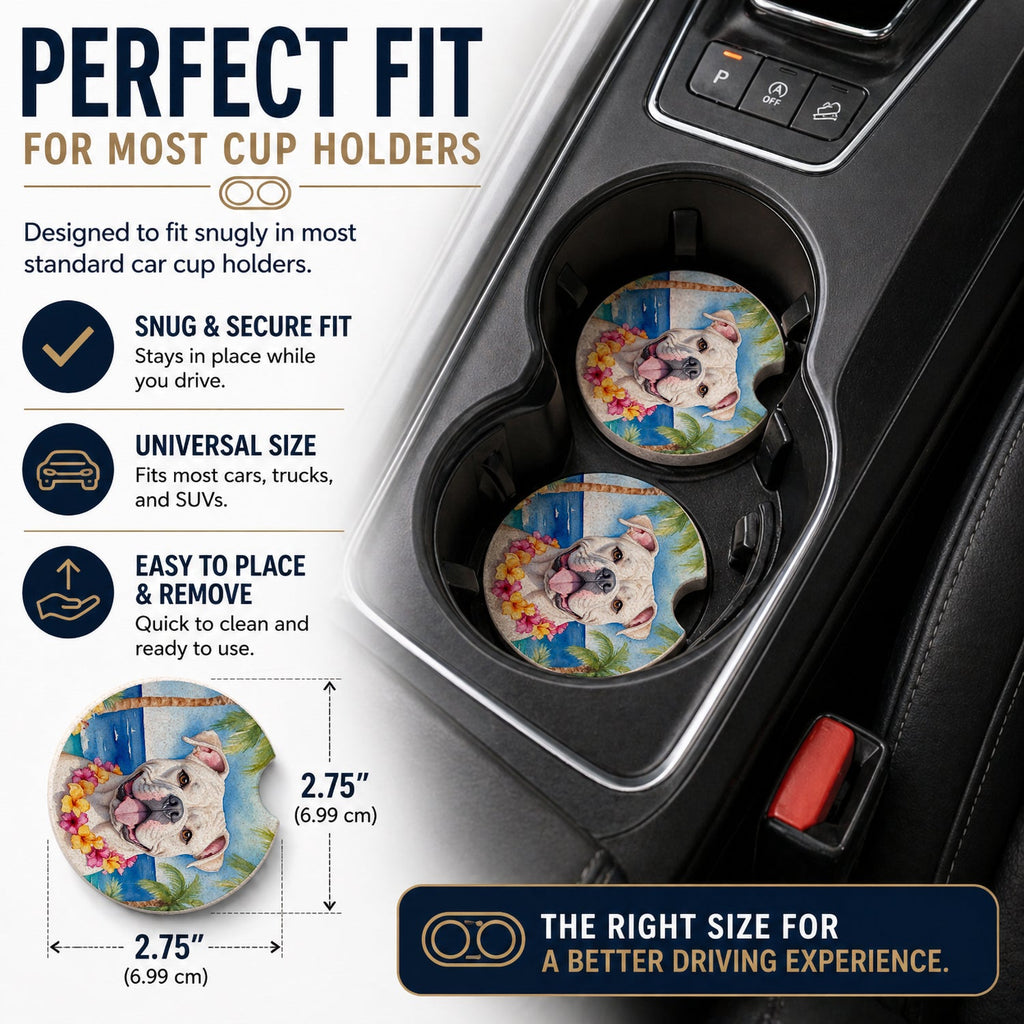 American Bulldog Luau Set of 2 Cup Holder Car Coasters Absorbent Round Sandstone Coasters Gifts for Men or Women, 2.5, Multicolor