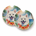 American Eskimo Luau Set of 2 Cup Holder Car Coasters Absorbent Round Sandstone Coasters Gifts for Men or Women, 2.5, Multicolor
