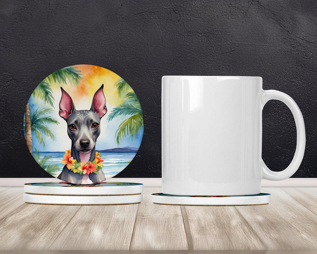 American Hairless Terrier Luau Large Sandstone Coasters Pack of 4 Absorbent Round Coasters Decor Gifts for Men or Women, 4 in, Multicolor