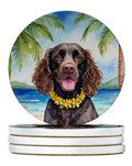 American Water Spaniel Luau Large Sandstone Coasters Pack of 4 Absorbent Round Coasters Decor Gifts for Men or Women, 4 in, Multicolor
