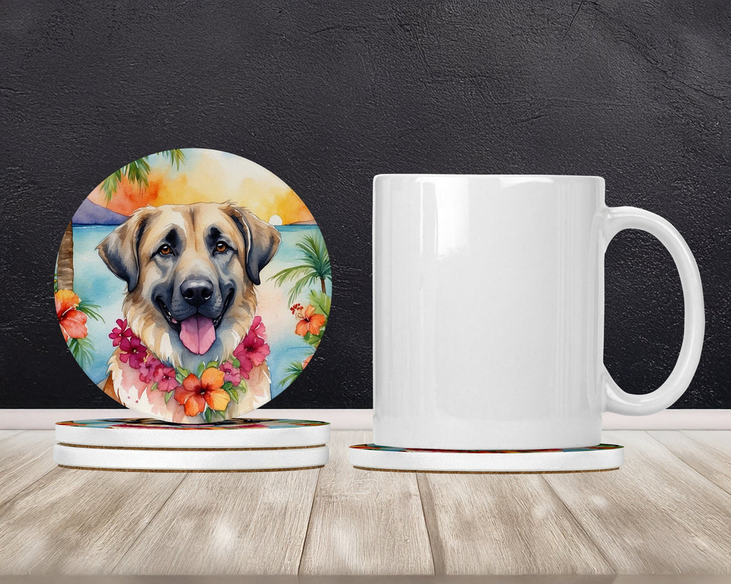 Anatolian Shepherd Luau Large Sandstone Coasters Pack of 4 Absorbent Round Coasters Decor Gifts for Men or Women, 4 in, Multicolor