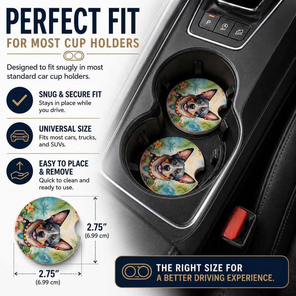 Australian Cattle Dog Luau Set of 2 Cup Holder Car Coasters Absorbent Round Sandstone Coasters Gifts for Men or Women, 2.5, Multicolor
