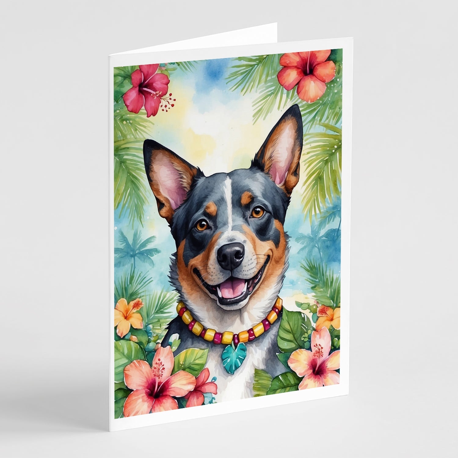 Australian Cattle Dog Luau Greeting Cards Pack of 8 Blank Cards with Envelopes Whimsical A7 Size 5x7