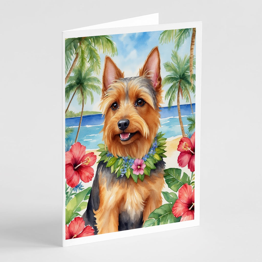 Australian Terrier Luau Greeting Cards Pack of 8 Blank Cards with Envelopes Whimsical A7 Size 5x7