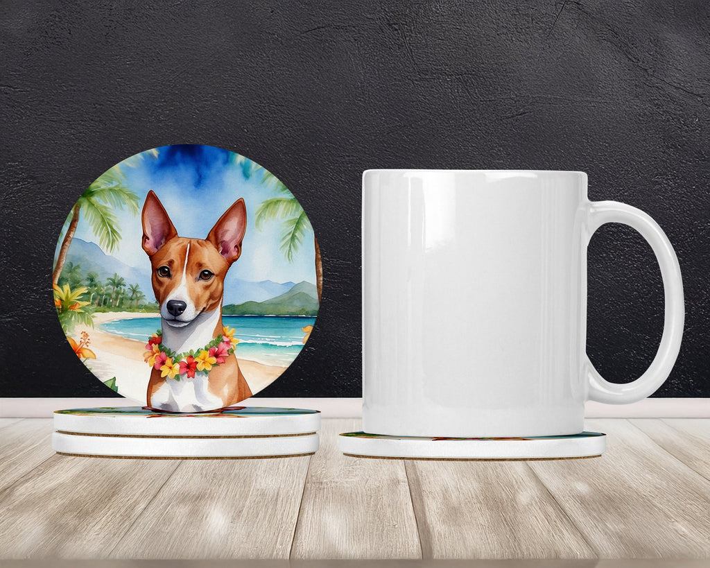 Basenji Luau Large Sandstone Coasters Pack of 4 Absorbent Round Coasters Decor Gifts for Men or Women, 4 in, Multicolor