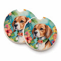 Beagle Luau Set of 2 Cup Holder Car Coasters Absorbent Round Sandstone Coasters Gifts for Men or Women, 2.5, Multicolor