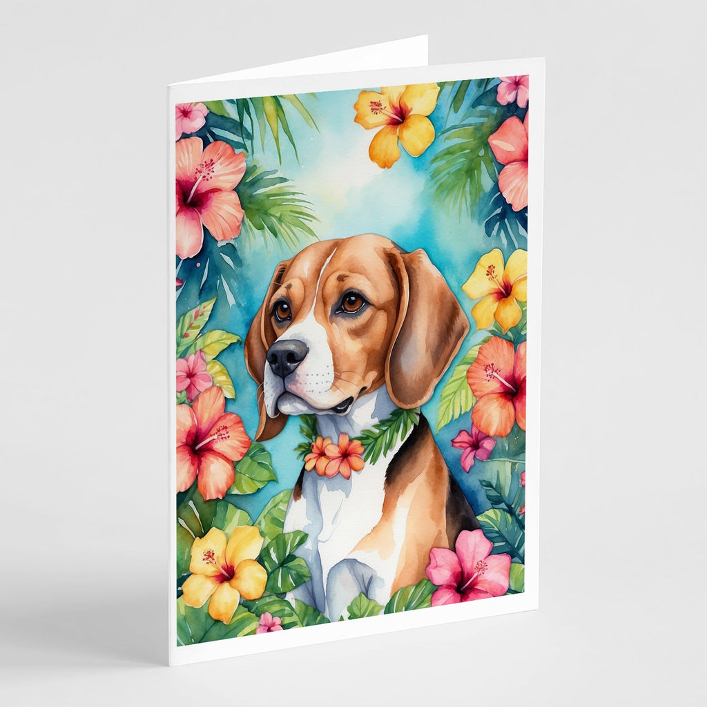 Beagle Luau Greeting Cards Pack of 8 Blank Cards with Envelopes Whimsical A7 Size 5x7