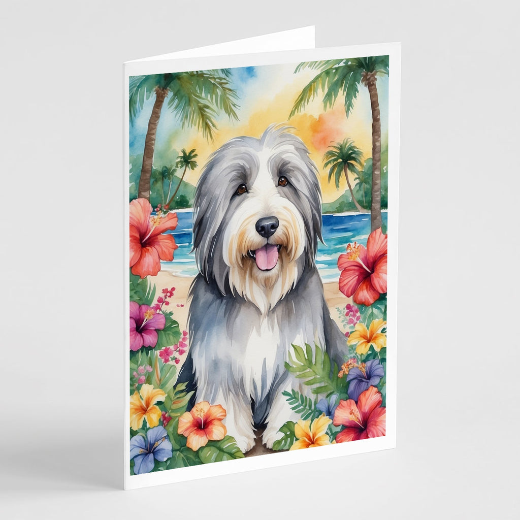 Bearded Collie Luau Greeting Cards Pack of 8 Blank Cards with Envelopes Whimsical A7 Size 5x7