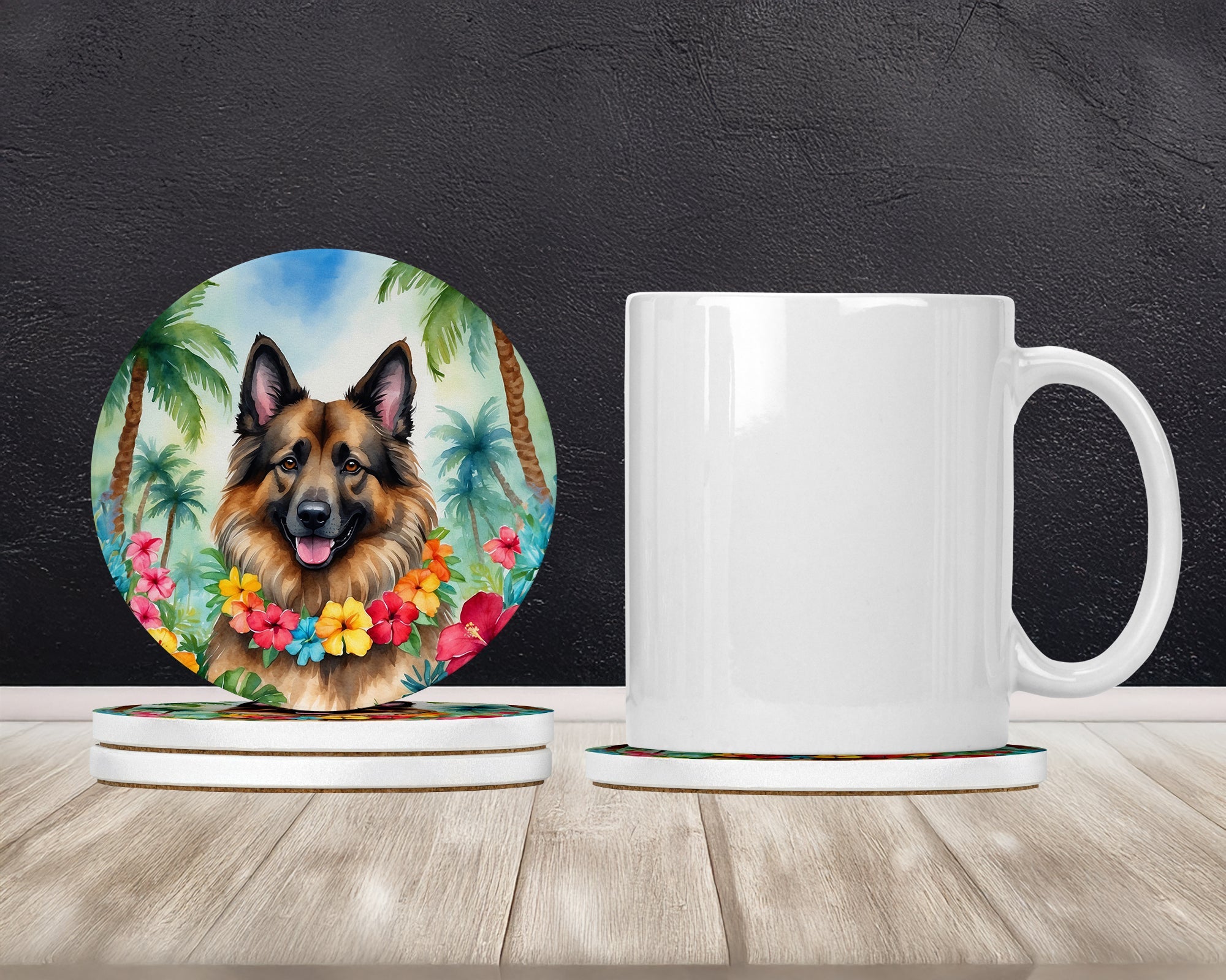 Belgian Tervuren Luau Large Sandstone Coasters Pack of 4 Absorbent Round Coasters Decor Gifts for Men or Women, 4 in, Multicolor