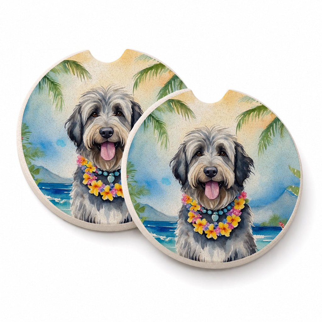Bergamasco Sheepdog Luau Set of 2 Cup Holder Car Coasters Absorbent Round Sandstone Coasters Gifts for Men or Women, 2.5, Multicolor