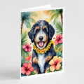 Bernedoodle Luau Greeting Cards Pack of 8 Blank Cards with Envelopes Whimsical A7 Size 5x7