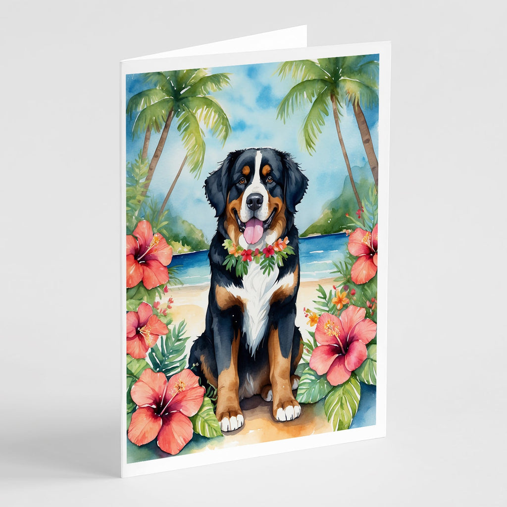 Bernese Mountain Dog Luau Greeting Cards Pack of 8 Blank Cards with Envelopes Whimsical A7 Size 5x7