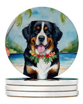 Bernese Mountain Dog Luau Large Sandstone Coasters Pack of 4 Absorbent Round Coasters Decor Gifts for Men or Women, 4 in, Multicolor