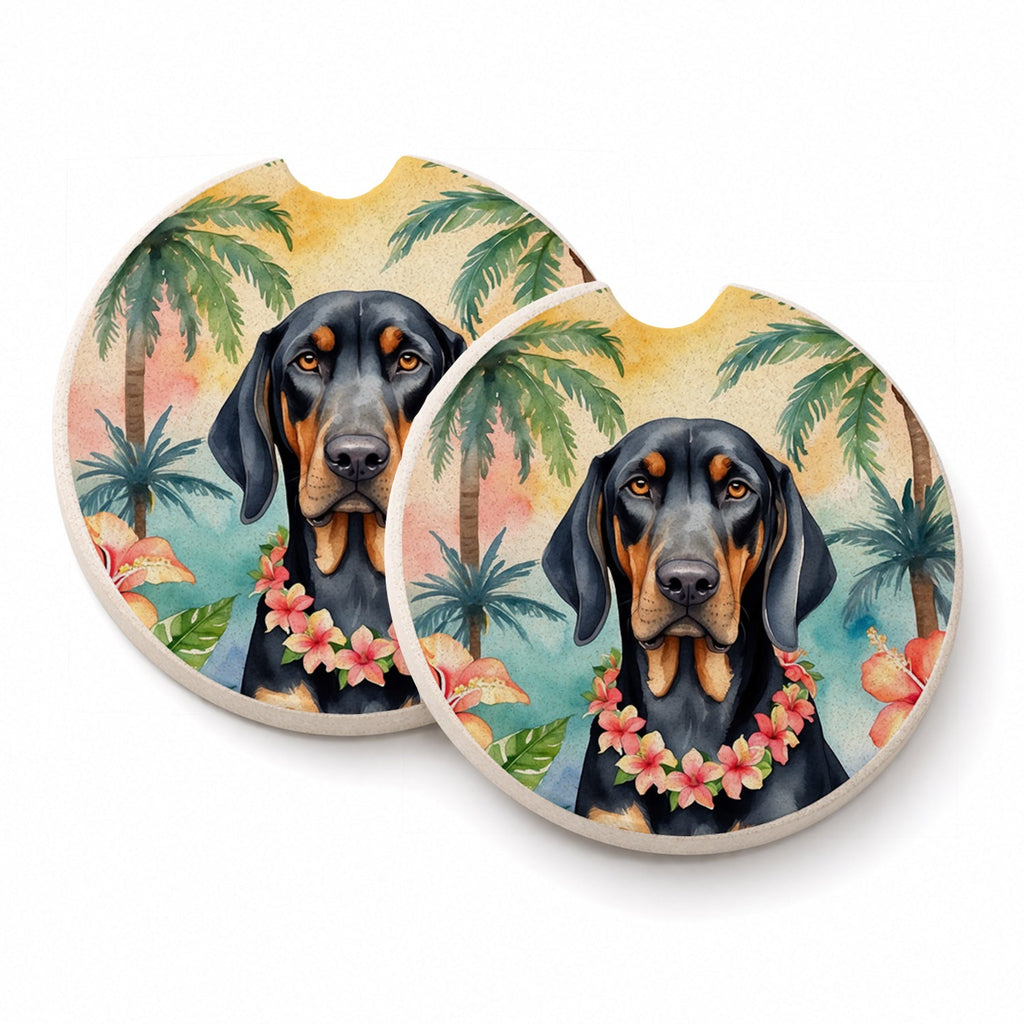 Black and Tan Coonhound Luau Set of 2 Cup Holder Car Coasters Absorbent Round Sandstone Coasters Gifts for Men or Women, 2.5, Multicolor