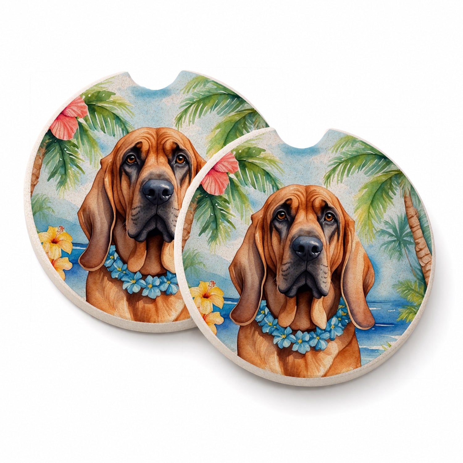 Bloodhound Luau Set of 2 Cup Holder Car Coasters Absorbent Round Sandstone Coasters Gifts for Men or Women, 2.5, Multicolor