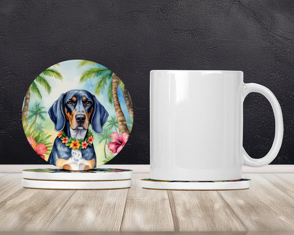 Bluetick Coonhound Luau Large Sandstone Coasters Pack of 4 Absorbent Round Coasters Decor Gifts for Men or Women, 4 in, Multicolor