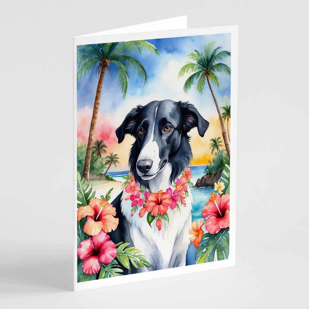 Borzoi Luau Greeting Cards Pack of 8 Blank Cards with Envelopes Whimsical A7 Size 5x7