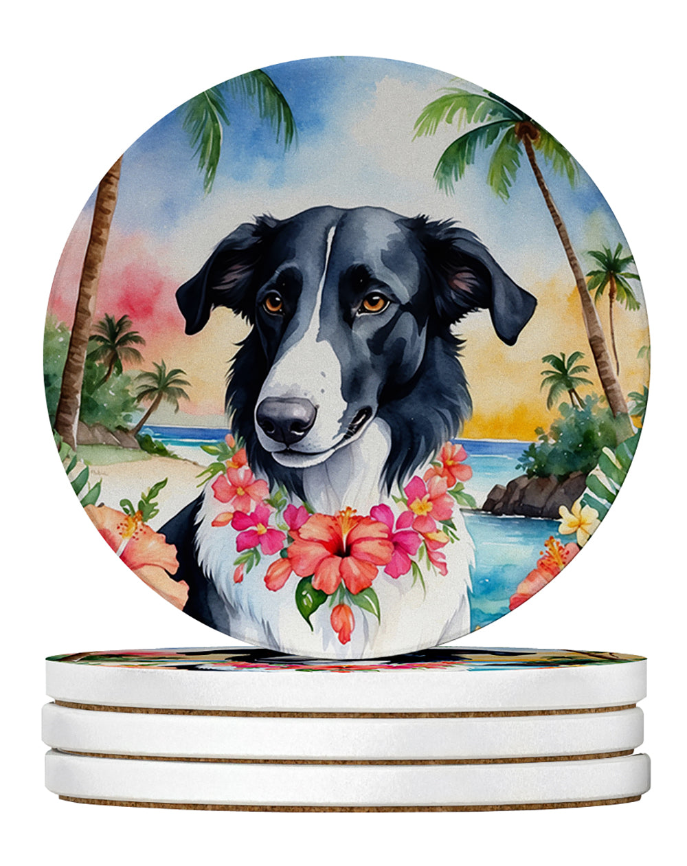 Borzoi Luau Large Sandstone Coasters Pack of 4 Absorbent Round Coasters Decor Gifts for Men or Women, 4 in, Multicolor