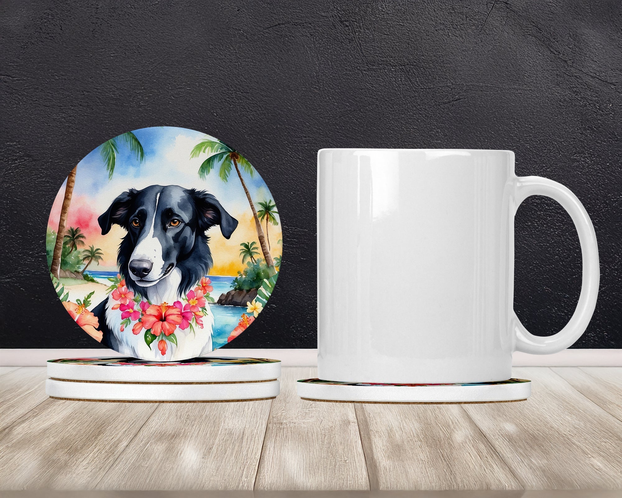 Borzoi Luau Large Sandstone Coasters Pack of 4 Absorbent Round Coasters Decor Gifts for Men or Women, 4 in, Multicolor