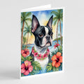 Boston Terrier Luau Greeting Cards Pack of 8 Blank Cards with Envelopes Whimsical A7 Size 5x7