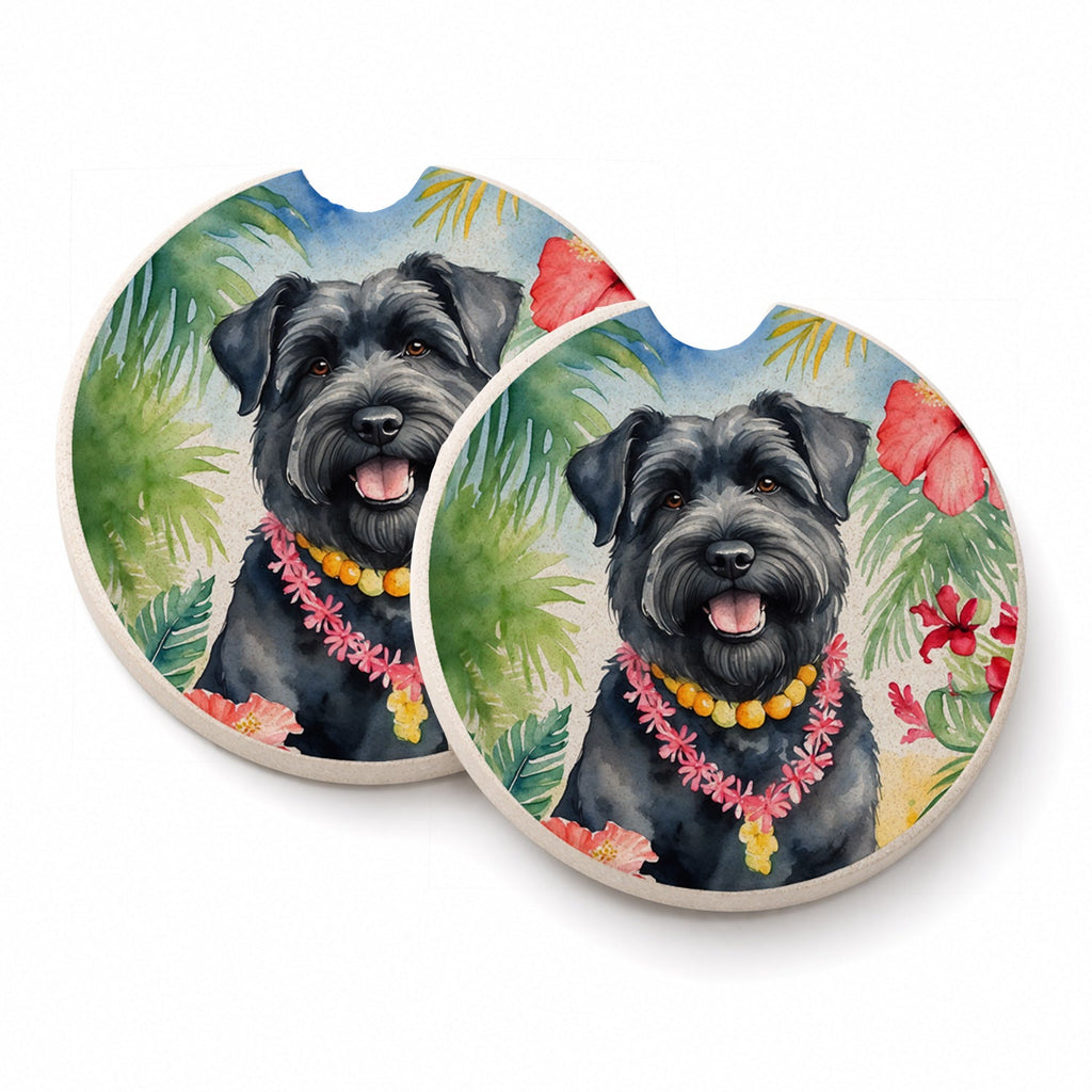 Bouvier des Flandres Luau Set of 2 Cup Holder Car Coasters Absorbent Round Sandstone Coasters Gifts for Men or Women, 2.5, Multicolor