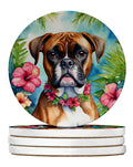 Boxer Luau Large Sandstone Coasters Pack of 4 Absorbent Round Coasters Decor Gifts for Men or Women, 4 in, Multicolor