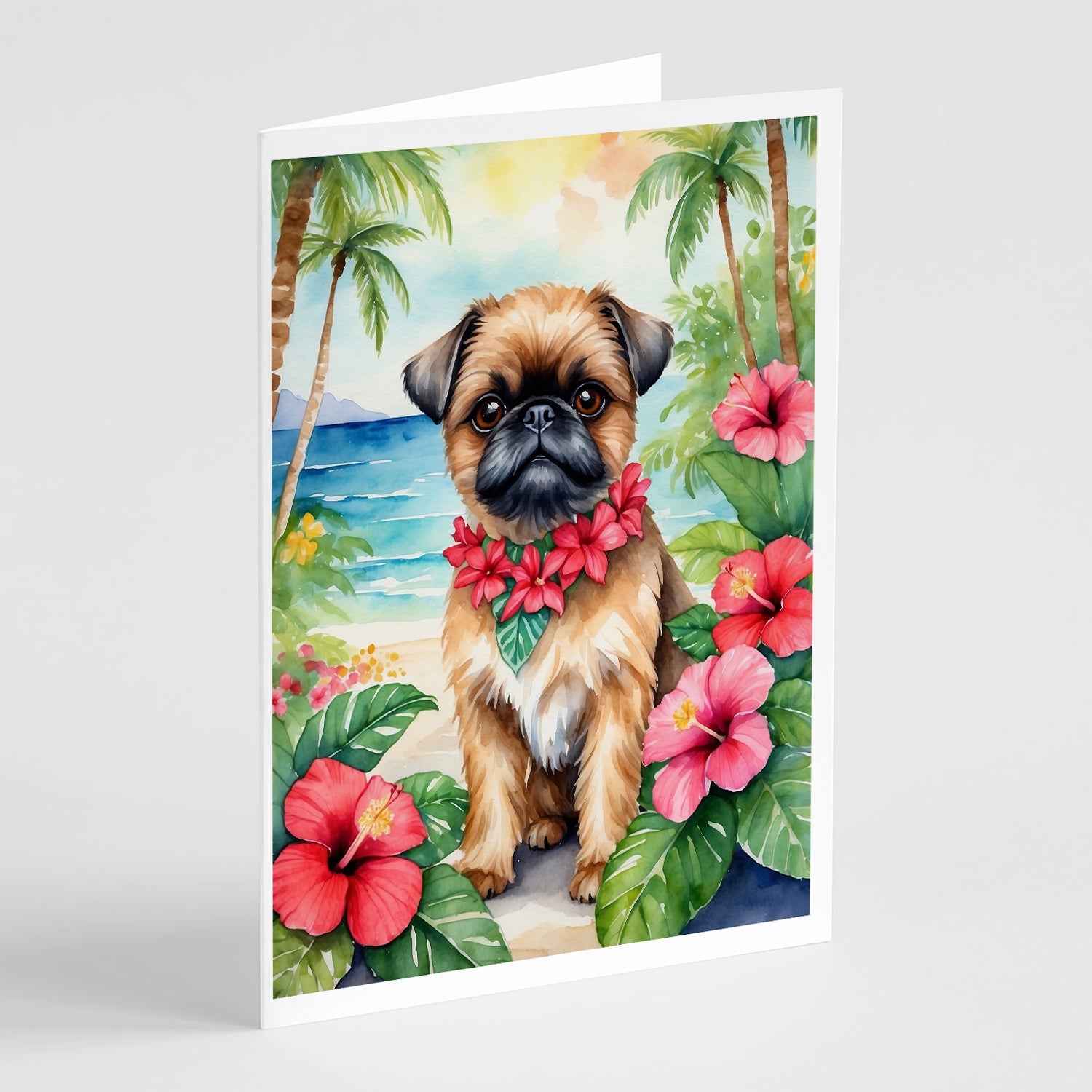 Brussels Griffon Luau Greeting Cards Pack of 8 Blank Cards with Envelopes Whimsical A7 Size 5x7